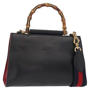 GUCCI Bamboo Sherry Line Nim Fair Bag Leather 2way Black 459076 Auth ar13801